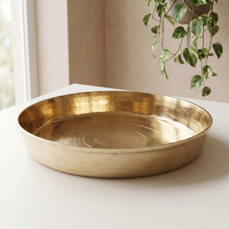 ROLIMOLI Brass Plain Design Heavy Plate for Store kumkum, haldi, akshat, Prashad/Heavy Small thali for Pooja Purpose Round Shape Plate (Size - 14.5cm)
