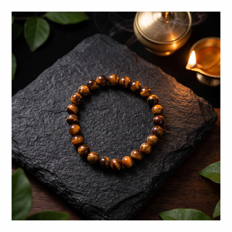 ROLIMOLI Premium Natural Tiger Eye Bracelet | 8mm Crystal Beads | Confidence & Protection-Inspired Gemstone Jewelry | Unisex Stretch Bracelet for Men & Women