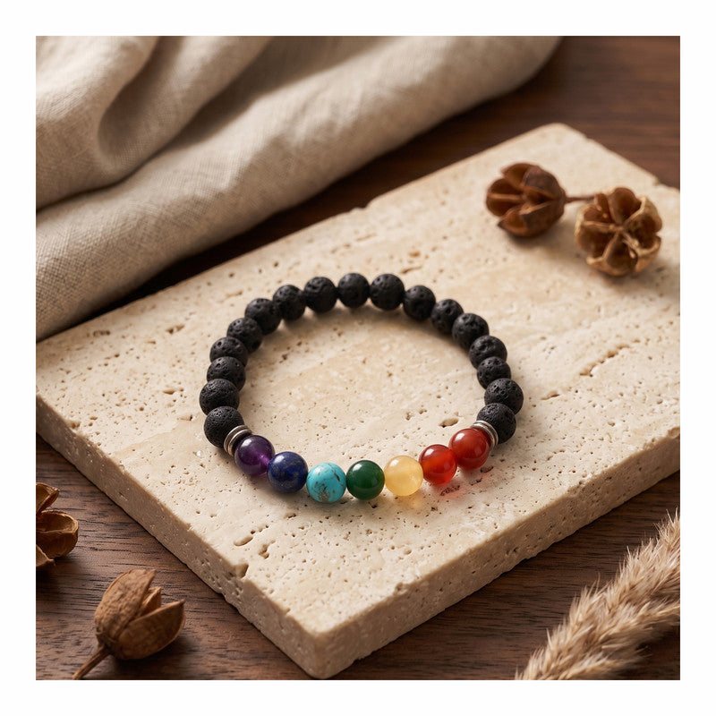 ROLIMOLI Original 7 Chakra Bracelet Natural Energised Seven Chakra Stone Bracelet for Money, Health, Protection, Vastu, and Chakra Healing for Woman and Men