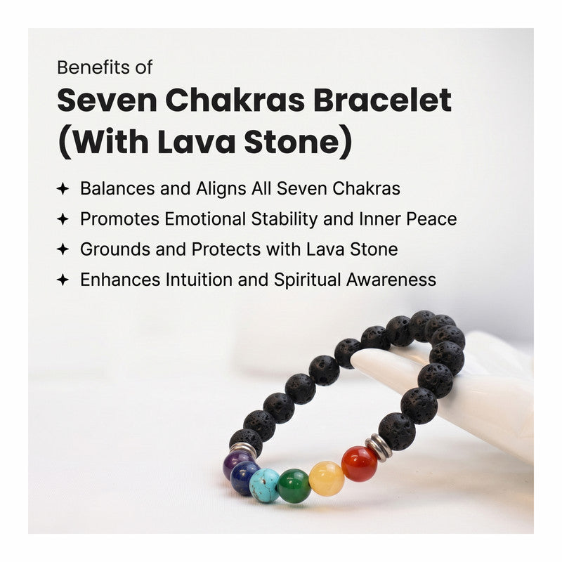 ROLIMOLI Original 7 Chakra Bracelet Natural Energised Seven Chakra Stone Bracelet for Money, Health, Protection, Vastu, and Chakra Healing for Woman and Men