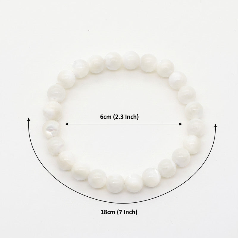 ROLIMOLI Mother of Pearl Bracelet | Natural 8mm Beads Adjustable Bracelet | Healing Crystal Pearl Beaded Bracelet For Balance, Harmony & Positive Energy (Men And Women)