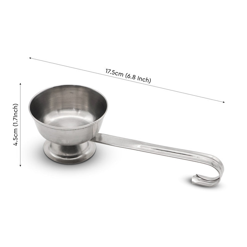 Stainless Steel Dhuni Cup with Long Handle 17.5cm Traditional Pooja Burner for Dhoop Camphor Aarti Rituals Durable Religious Tool (17.5cm)