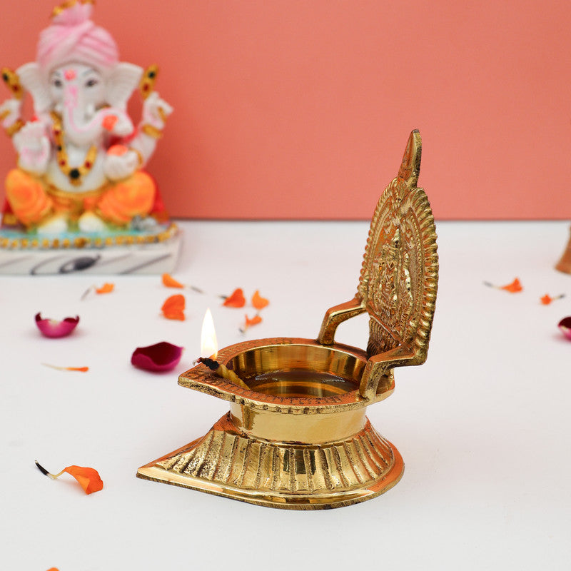 ROLIMOLI Pure Brass Laxmi Kamakshi Diya Oil Lamp for Home Mandir Decoration Dia Special for Navratri (Height : 9cm | Weight : 78gm approxe)