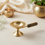 ROLIMOLI Brass Dhoop Dani | Incense Dhup Burner,Brass Handcrafted Puja Dhoop,Dhoop Dhuni, Sambrani Dhoop,with Wooden Handle Set of 1
