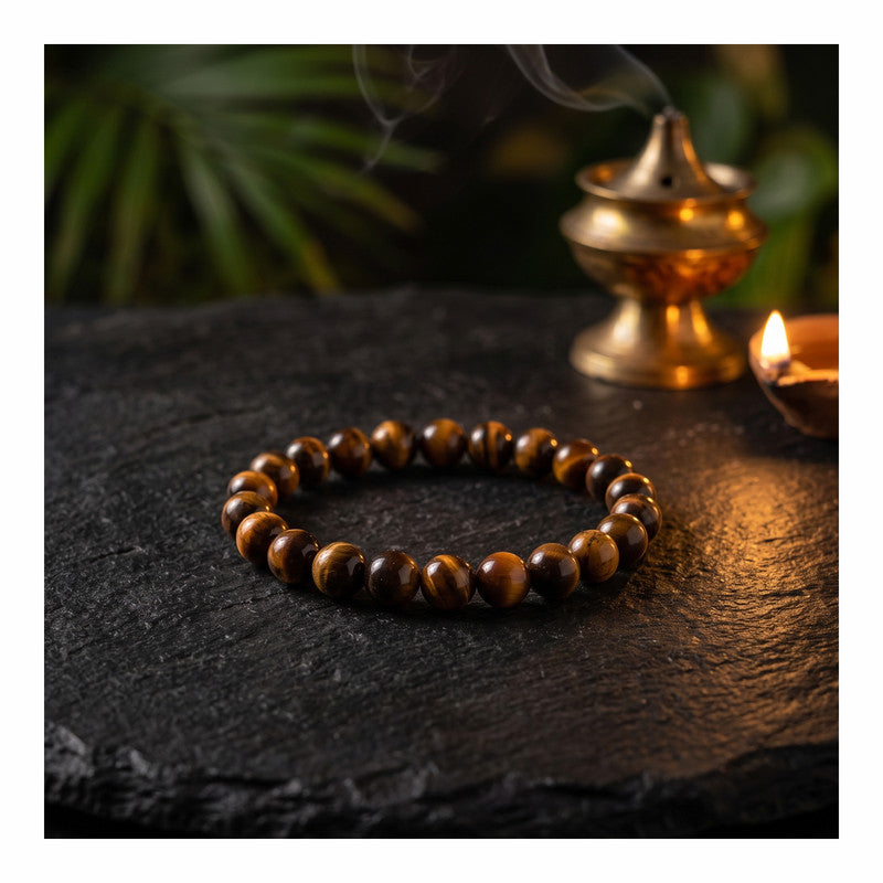 ROLIMOLI Premium Natural Tiger Eye Bracelet | 8mm Crystal Beads | Confidence & Protection-Inspired Gemstone Jewelry | Unisex Stretch Bracelet for Men & Women