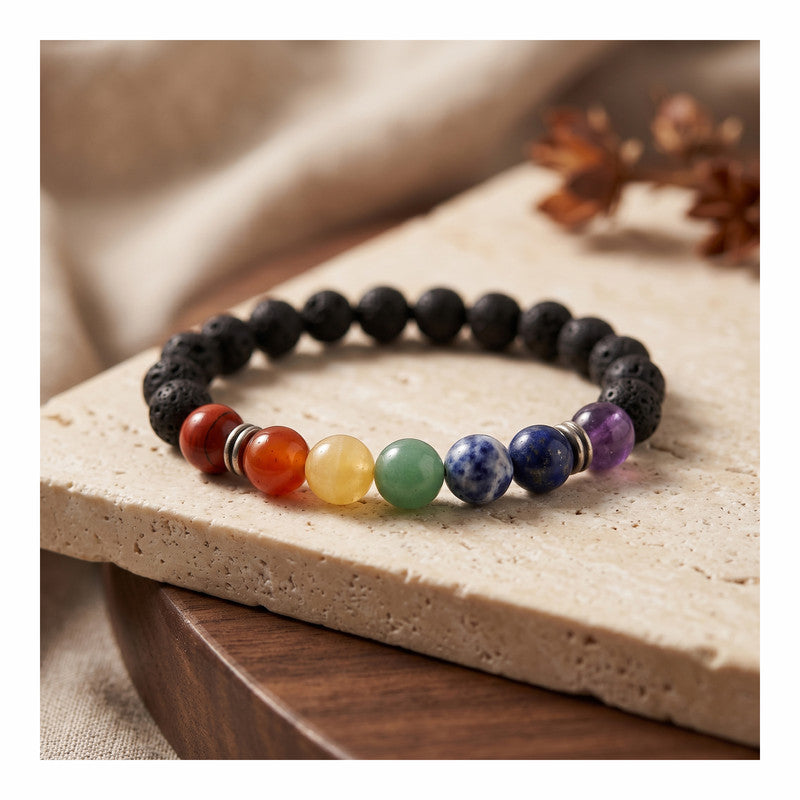 ROLIMOLI Original 7 Chakra Bracelet Natural Energised Seven Chakra Stone Bracelet for Money, Health, Protection, Vastu, and Chakra Healing for Woman and Men