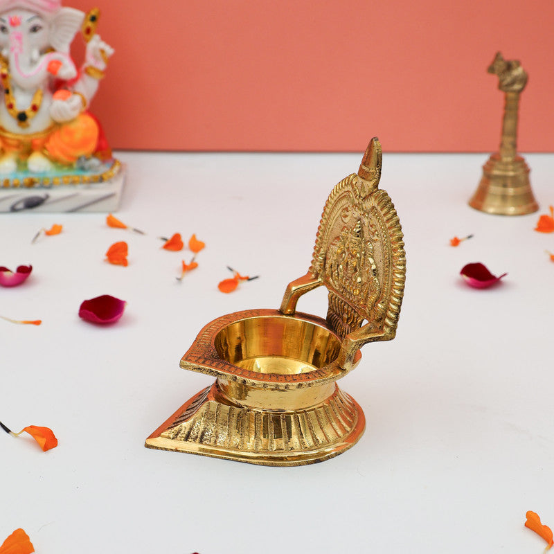 ROLIMOLI Pure Brass Laxmi Kamakshi Diya Oil Lamp for Home Mandir Decoration Dia Special for Navratri (Height : 9cm | Weight : 78gm approxe)