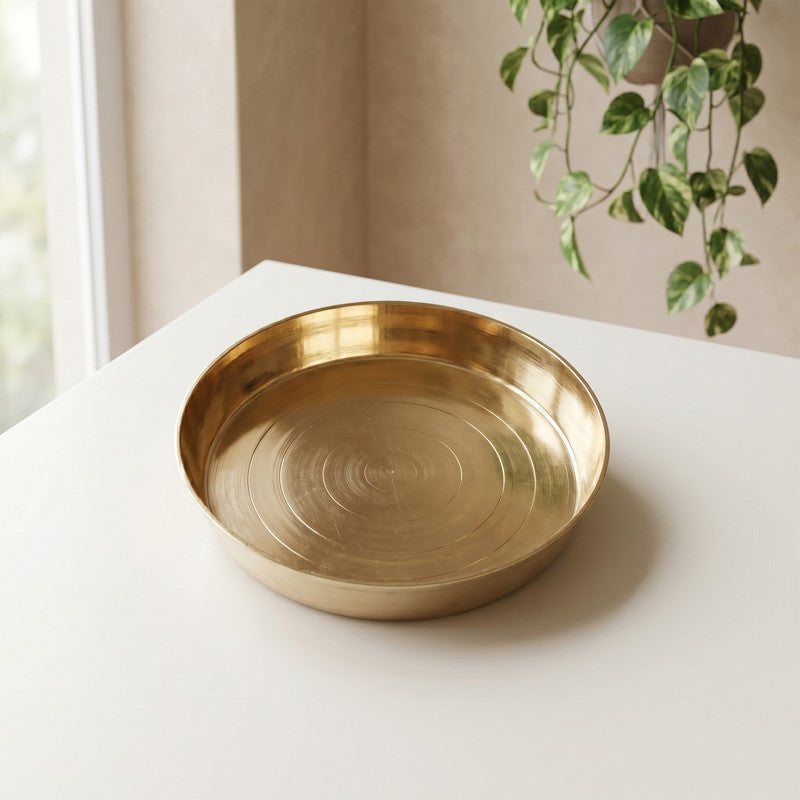 ROLIMOLI Brass Plain Design Heavy Plate for Store kumkum, haldi, akshat, Prashad/Heavy Small thali for Pooja Purpose Round Shape Plate (Size - 14.5cm)
