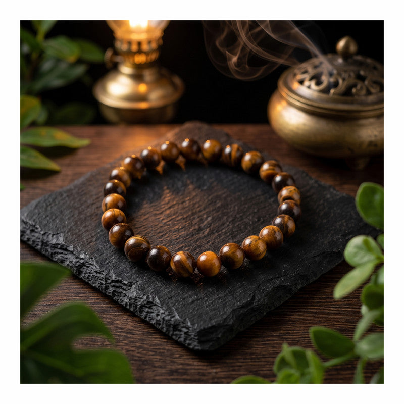 ROLIMOLI Premium Natural Tiger Eye Bracelet | 8mm Crystal Beads | Confidence & Protection-Inspired Gemstone Jewelry | Unisex Stretch Bracelet for Men & Women