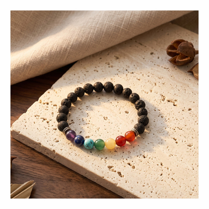 ROLIMOLI Original 7 Chakra Bracelet Natural Energised Seven Chakra Stone Bracelet for Money, Health, Protection, Vastu, and Chakra Healing for Woman and Men