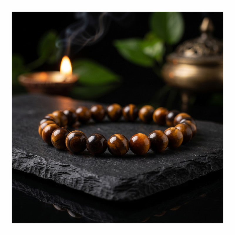 ROLIMOLI Premium Natural Tiger Eye Bracelet | 8mm Crystal Beads | Confidence & Protection-Inspired Gemstone Jewelry | Unisex Stretch Bracelet for Men & Women