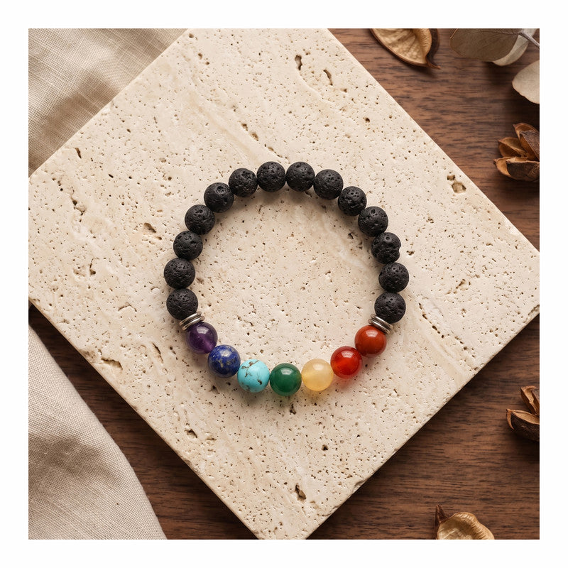 ROLIMOLI Original 7 Chakra Bracelet Natural Energised Seven Chakra Stone Bracelet for Money, Health, Protection, Vastu, and Chakra Healing for Woman and Men
