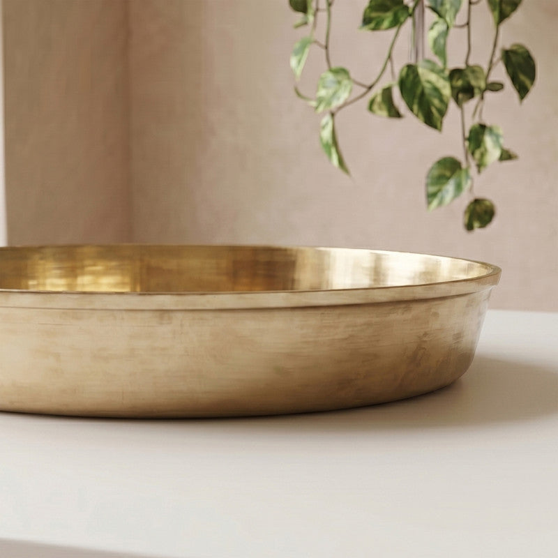 ROLIMOLI Brass Plain Design Heavy Plate for Store kumkum, haldi, akshat, Prashad/Heavy Small thali for Pooja Purpose Round Shape Plate (Size - 14.5cm)