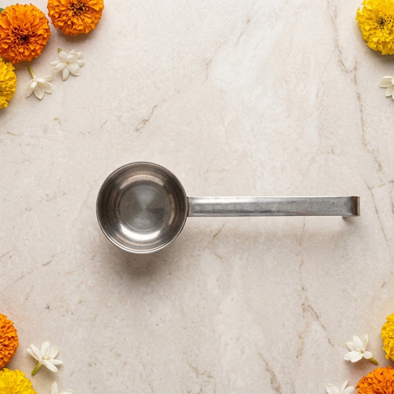 Stainless Steel Dhuni Cup with Long Handle 17.5cm Traditional Pooja Burner for Dhoop Camphor Aarti Rituals Durable Religious Tool (17.5cm)