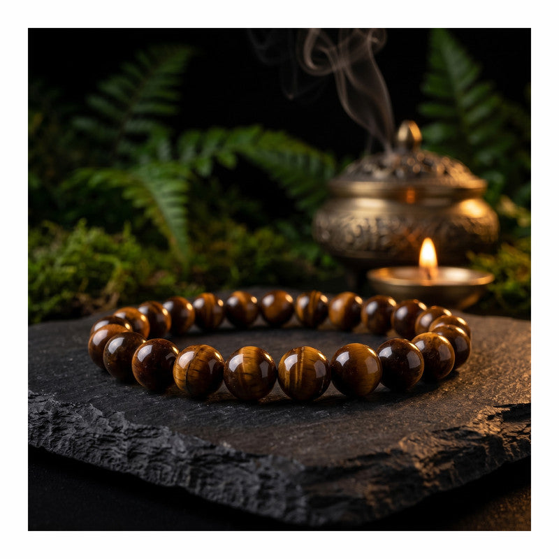 ROLIMOLI Premium Natural Tiger Eye Bracelet | 8mm Crystal Beads | Confidence & Protection-Inspired Gemstone Jewelry | Unisex Stretch Bracelet for Men & Women