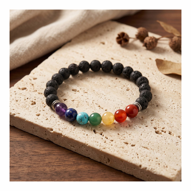 ROLIMOLI Original 7 Chakra Bracelet Natural Energised Seven Chakra Stone Bracelet for Money, Health, Protection, Vastu, and Chakra Healing for Woman and Men
