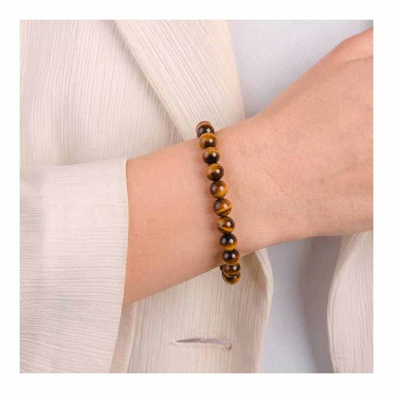 ROLIMOLI Premium Natural Tiger Eye Bracelet | 8mm Crystal Beads | Confidence & Protection-Inspired Gemstone Jewelry | Unisex Stretch Bracelet for Men & Women