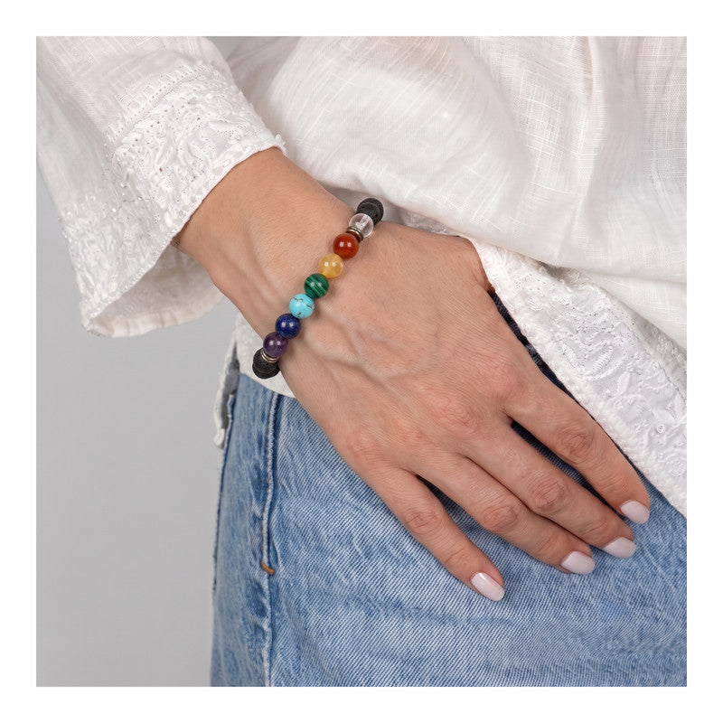 ROLIMOLI Original 7 Chakra Bracelet Natural Energised Seven Chakra Stone Bracelet for Money, Health, Protection, Vastu, and Chakra Healing for Woman and Men