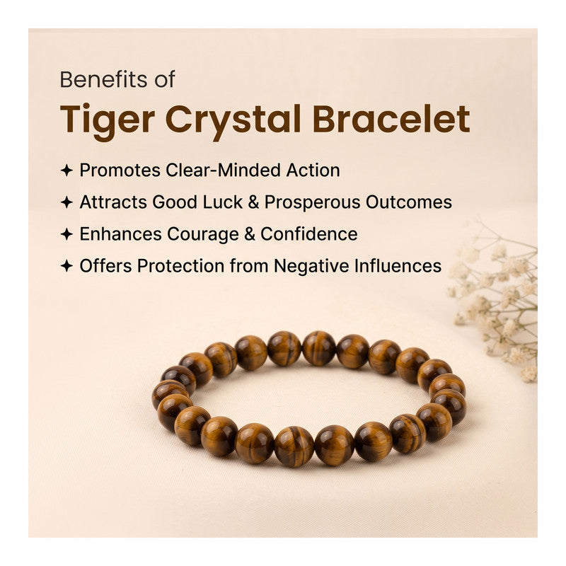 ROLIMOLI Premium Natural Tiger Eye Bracelet | 8mm Crystal Beads | Confidence & Protection-Inspired Gemstone Jewelry | Unisex Stretch Bracelet for Men & Women