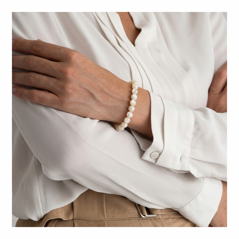 ROLIMOLI Mother of Pearl Bracelet | Natural 8mm Beads Adjustable Bracelet | Healing Crystal Pearl Beaded Bracelet For Balance, Harmony & Positive Energy (Men And Women)