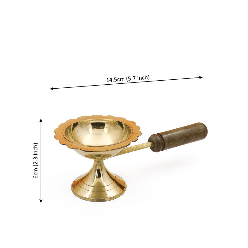 ROLIMOLI Brass Dhoop Dani | Incense Dhup Burner,Brass Handcrafted Puja Dhoop,Dhoop Dhuni, Sambrani Dhoop,with Wooden Handle Set of 1