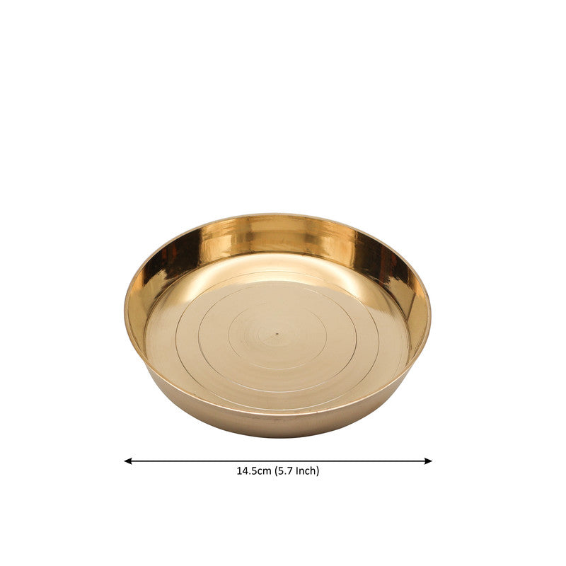 ROLIMOLI Brass Plain Design Heavy Plate for Store kumkum, haldi, akshat, Prashad/Heavy Small thali for Pooja Purpose Round Shape Plate (Size - 14.5cm)